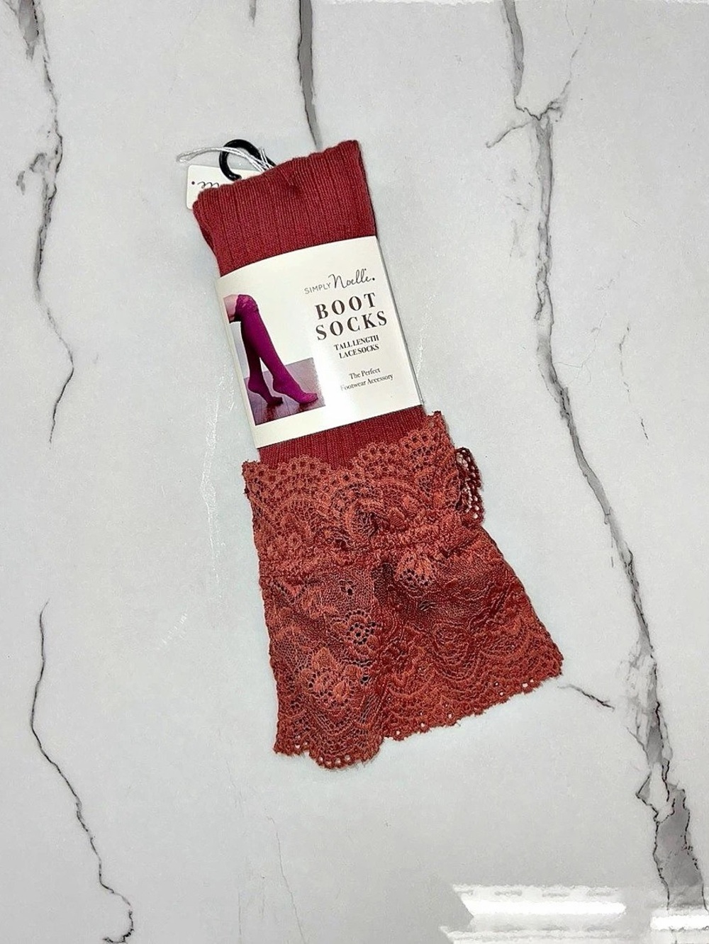 Simply Noelle Tall Length Lace Boot Socks Red